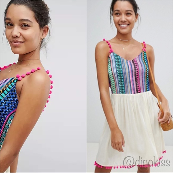 A&B Dress Multi Color Embroidered Pompom Dress - Picture 4 of 13